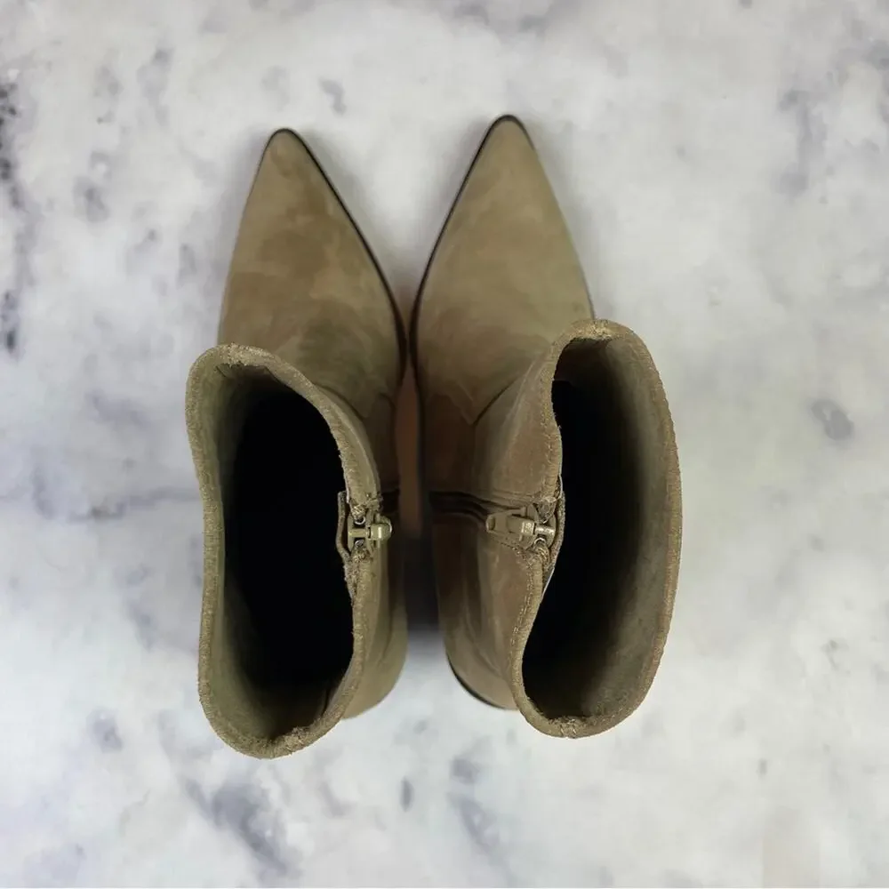 Jeffrey Campbell Jolena Tobacco Suede Ankle Boots Pointy Toe Stacked Heel Sz 8.5